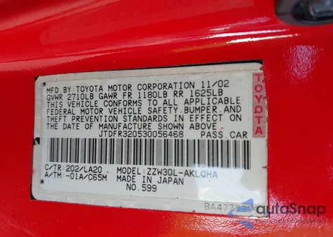 2003 Toyota Mr2 Spyder from USA, damaged, VIN JTDFR320530056468